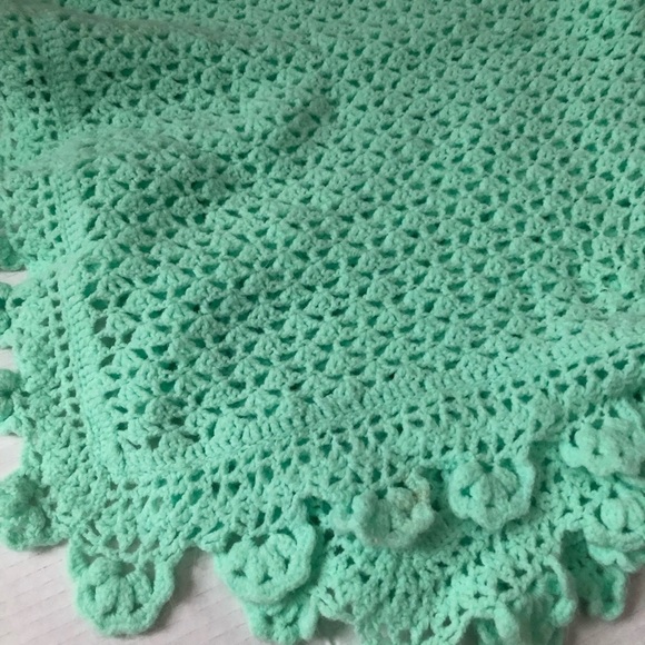 Mint Green Crocheted Blanket - Picture 1 of 8